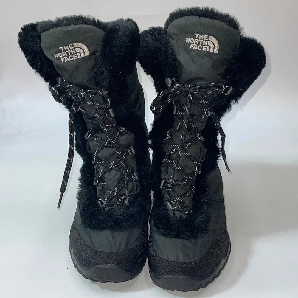 The North Face Nuptse Purna Womens 6.5 Goose Down Black Faux Fur Winter‎ Boots